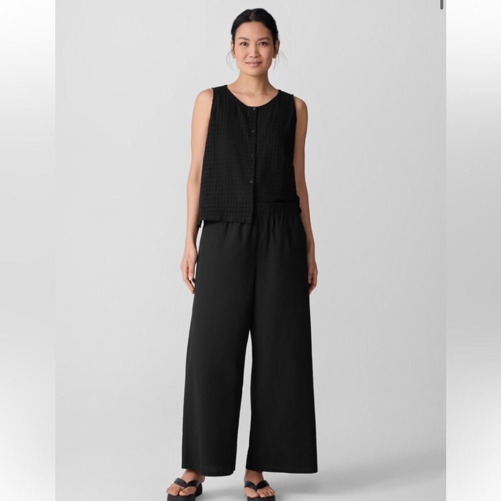 Eileen Fisher Washed Organic Cotton Poplin Wide-Leg Pan in black